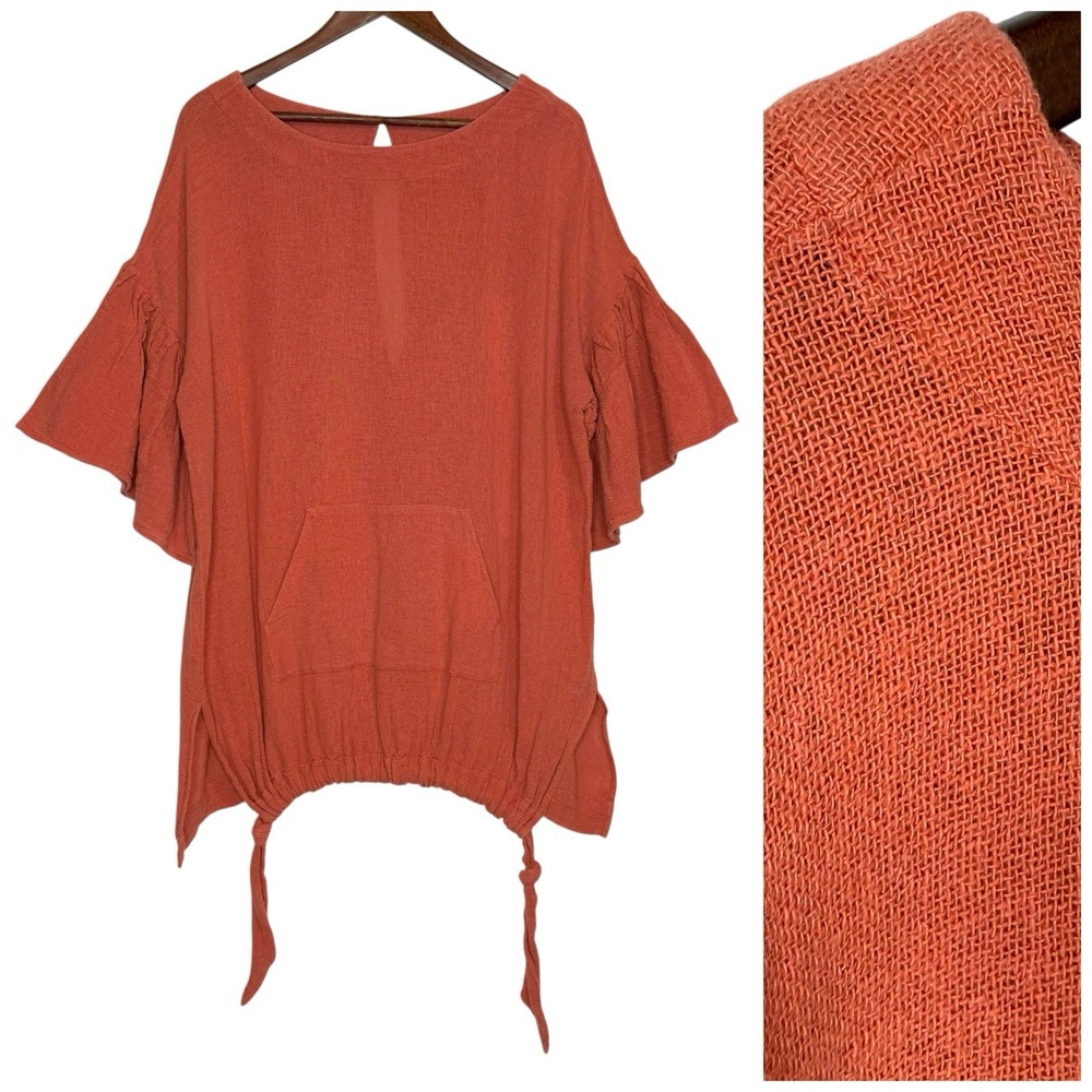 Free People Gauze Mesh Tunic Dress Oversized Cinnamon Orange Top L Boho